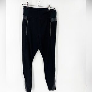 ✅ ATHLETA Women's Black Faux Leather Trim Rayon Blend Skinny Pants Size XS